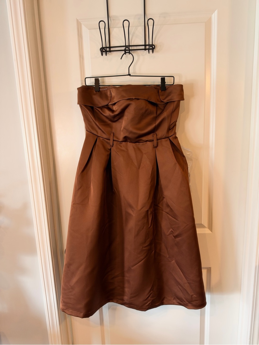 Fashion Nova Chocolate Brown Satin Foldover Strapless A-Line Midi Dress